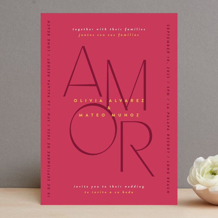 spanish bilingual invitations for Valentine's Day wedding
