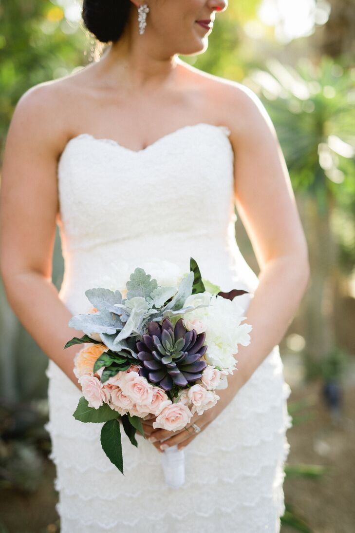 Succulent, Rose and Dusty Miller Bouquet
