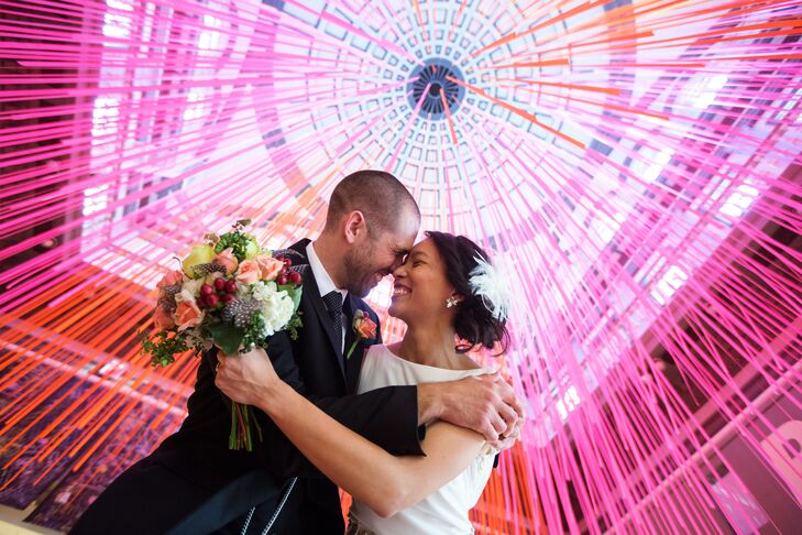 Connie Chiueh, 39, a materials developer at Reebok, and Dan Mazzocco, 30, a product test engineer at Reebok, met at a work event clearing dead branche