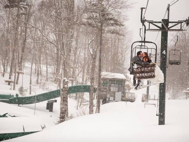 winter wedding ideas chairlift exit