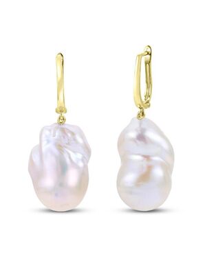 Kay Jewelers Baroque Cultured Pearl Dangle Earrings 10K Yellow Gold Wedding Earring photo