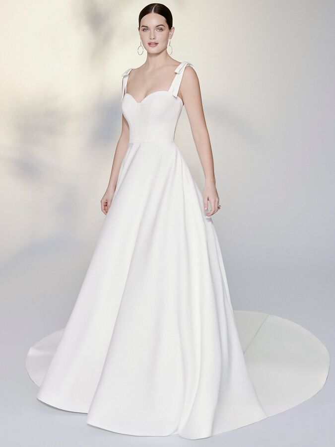 Justin Alexander Signature satin ball gown with detachable shoulder bows