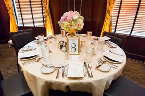 Gold-Framed Table Number with Floral Centerpiece