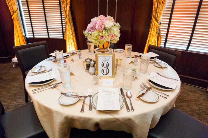 Gold-Framed Table Number with Floral Centerpiece