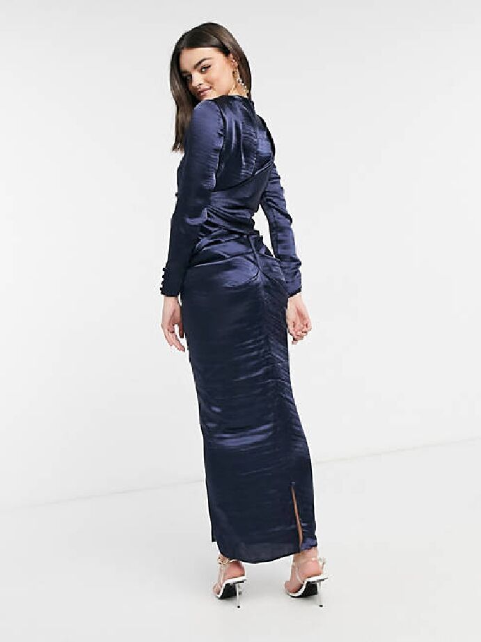Long sleeve satin maxi winter wedding guest dress