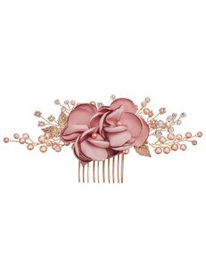 AW Bridal AW BRIDAL Pink Rose Flower Hair Clip For Brides Gold Hair Comb For Wedding Hair Accessories For Bridesmaid Wedding Hair Pieces (Gold) Gold Pins, Combs + Clip