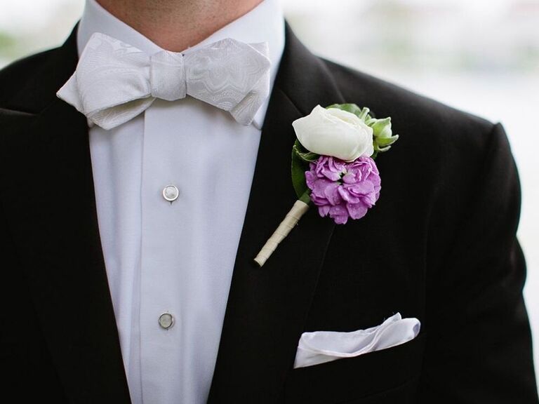 purple camellia boutonniere