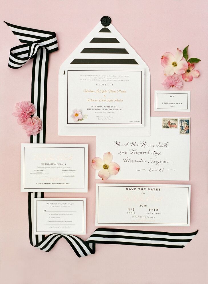 Graphic Black-and-White Invitations with Stripe Envelope Liner