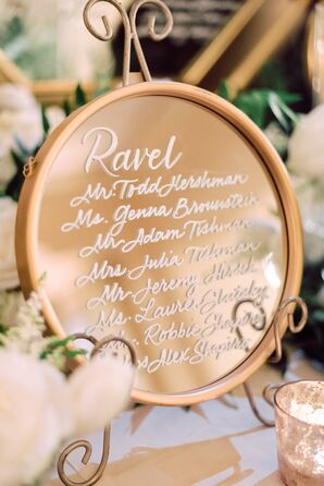 Mirrored Seating Chart Display with Calligraphy