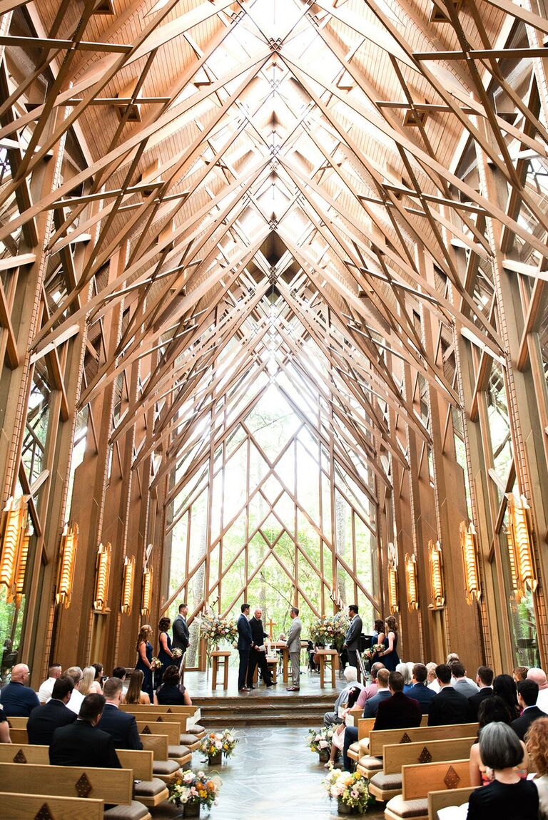 Wedding ceremony in wood chapel