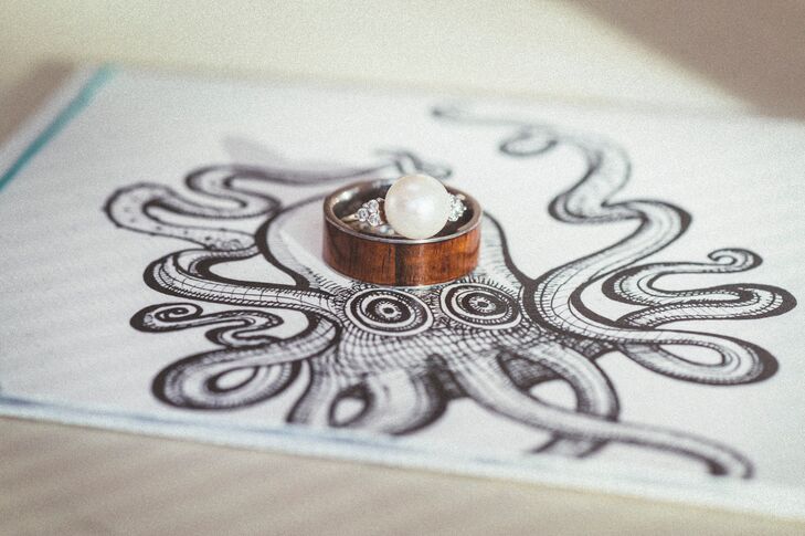 Pearl and Wood Wedding Rings