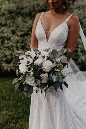 Bohemian Bouquet with Anemones, Roses, Thistles and Eucalyptus