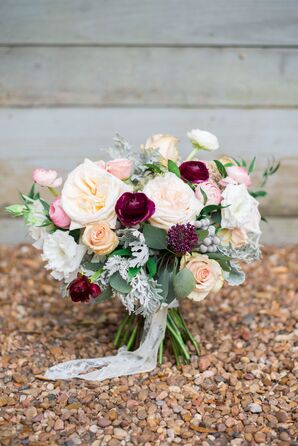Romantic Lace-Wrapped Garden Rose Bouquet