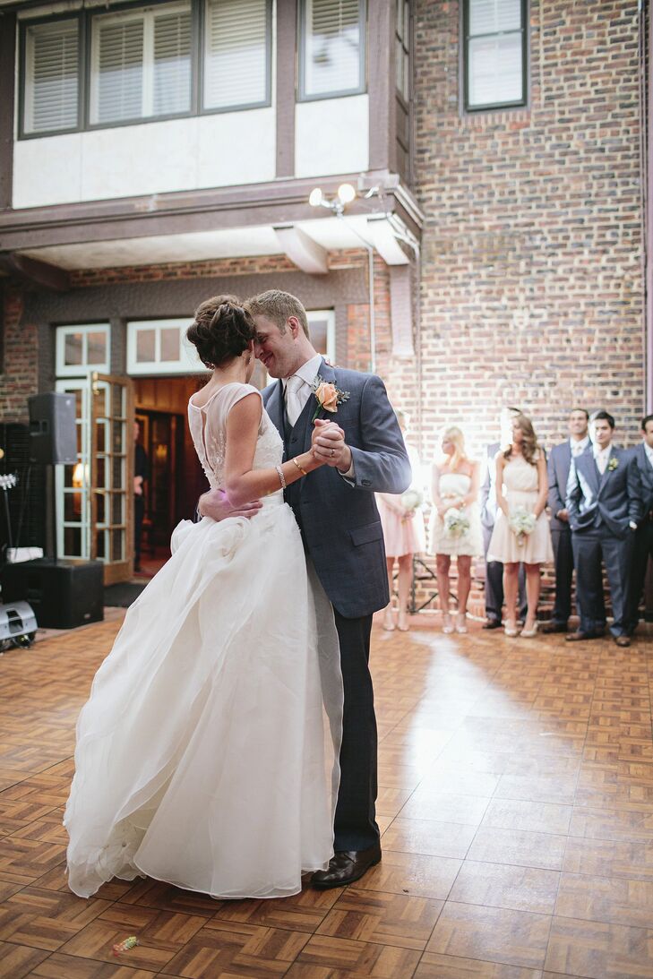 The couple chose a very nontraditional song for their first dance: Hey HO from the Lumineers. I still listen to it all the time and have it as my ringtone for John now, says Amy.