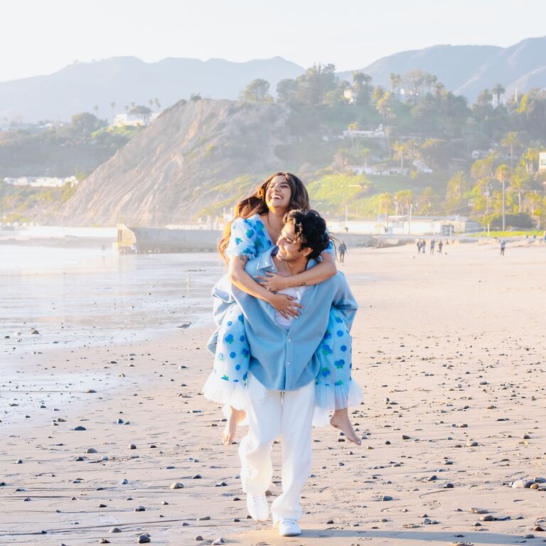 Piggyback beach engagement photo ideas
