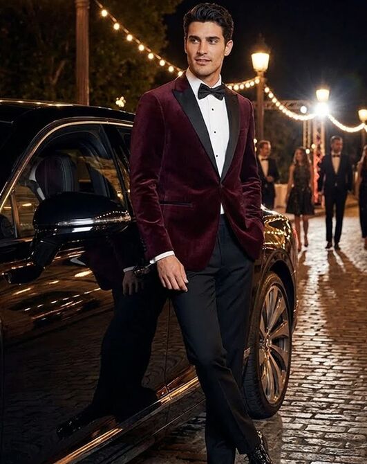 BLACKTIE LIAM Merlot Velvet Wedding Tuxedo Red Tuxedo - 5