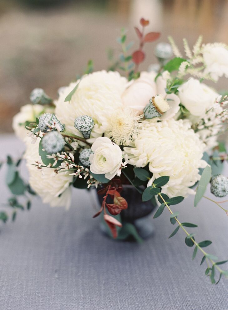 Arrangement of Eucalyptus, Proteas and Ivory Chrysanthemums