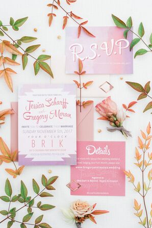 Retro-Inspired Invitation Suite with Ombre Watercolor Design