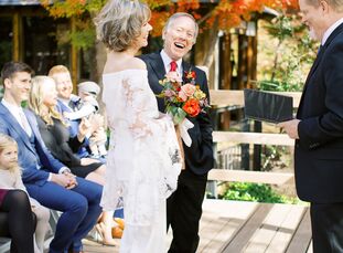 Jo Carol and Mark tied the knot on a crisp fall day with an intimate vow exchange in the Japanese Gardens at the Fort Worth Botanic Garden before head