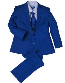 Perry Ellis "Noah" Kids Royal Blue Suit (5-Piece Set) Flower Girl Dress and Ring Bearer Outfit