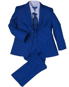 Perry Ellis "Noah" Kids Royal Blue Suit (5-Piece Set) Flower Girl Dress and Ring Bearer Outfit