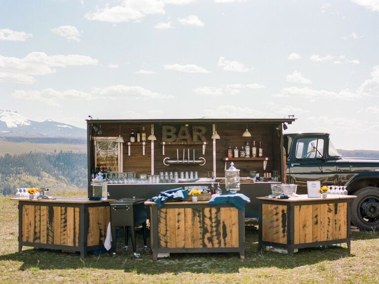 Wooden bar space for an outdoor wedding