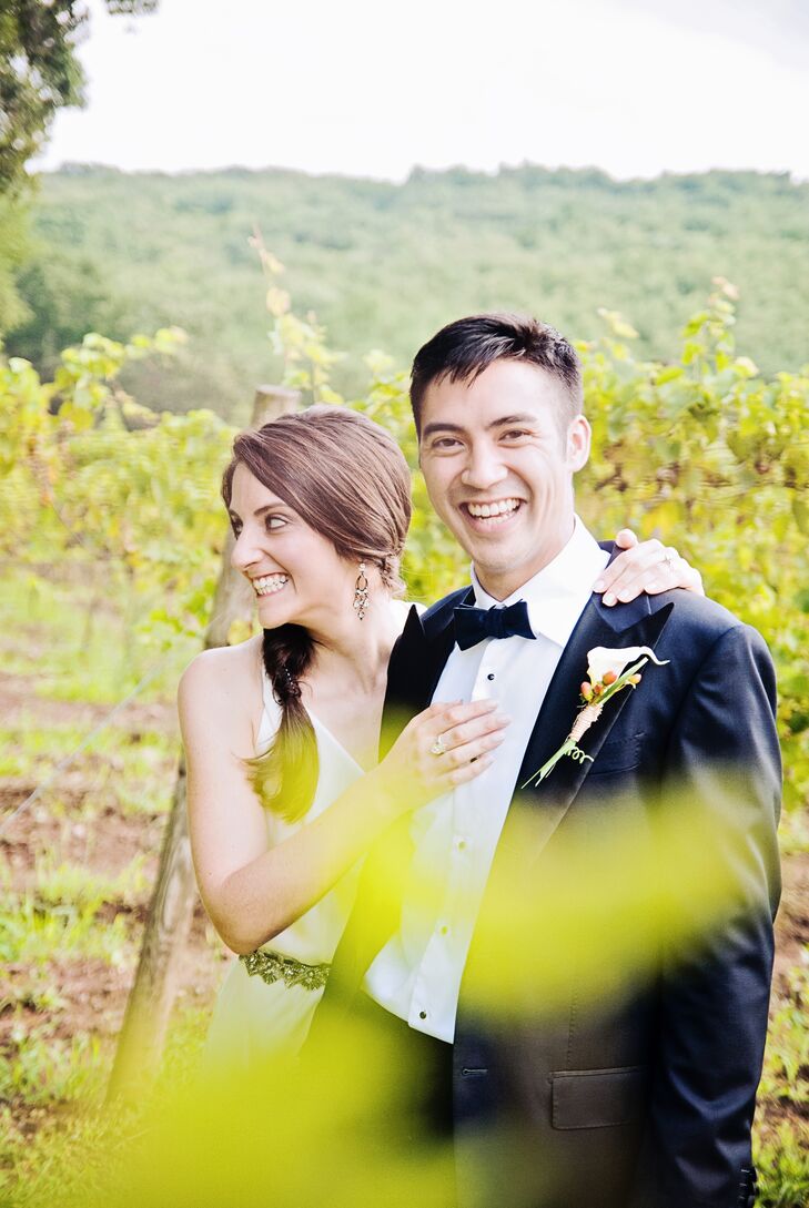 "The vineyard didn't traditionally hold weddings, but the low key and relaxed atmosphere in an open field on a nice Connecticut summer night was perfect," says Alana.