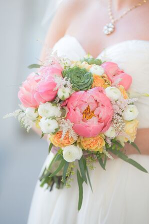 Pink Peony and Succulent Bouquet