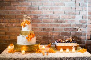 Gold, White and Orange Wedding Cake