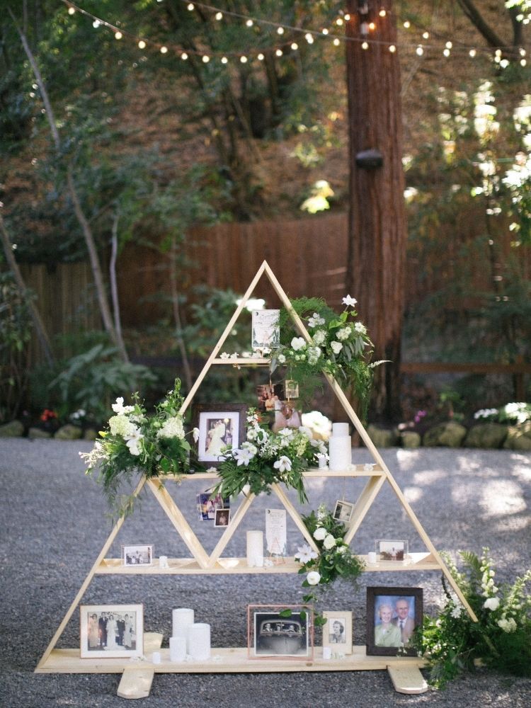 geometric wood shelf as photo display