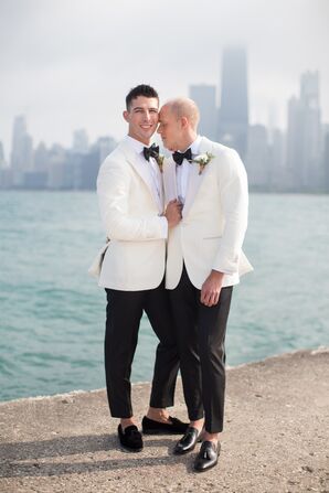Grooms In Front of Chicago Skyline