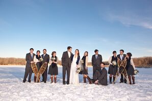 Winter Fun Wedding Party Photo