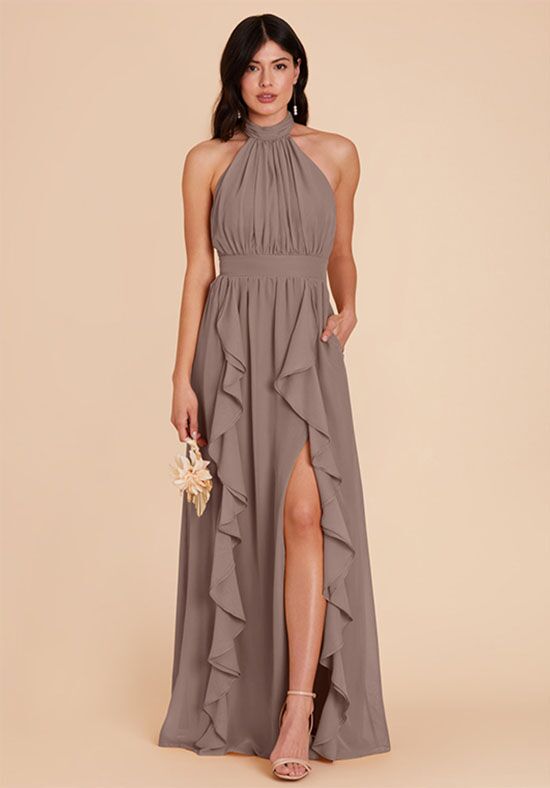 Birdy Grey Joyce Chiffon Dress in Toffee Halter Bridesmaid Dress - 1
