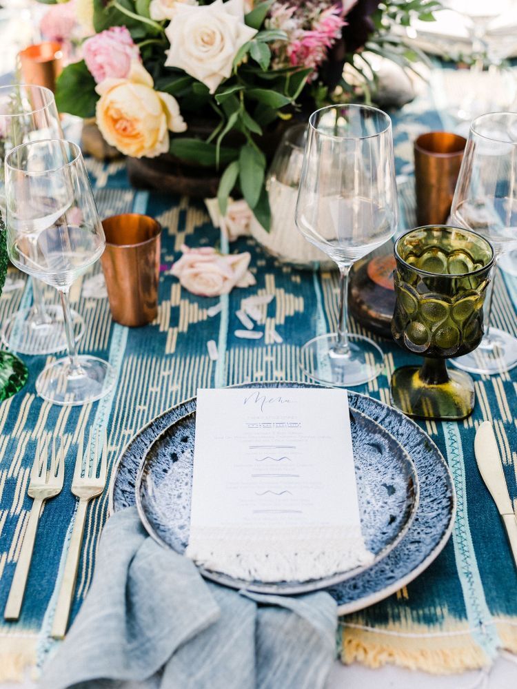 rustic blue wedding place setting