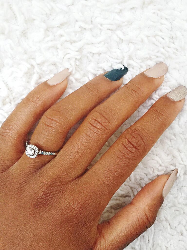 Engagment ring selfie idea with a fun manicure