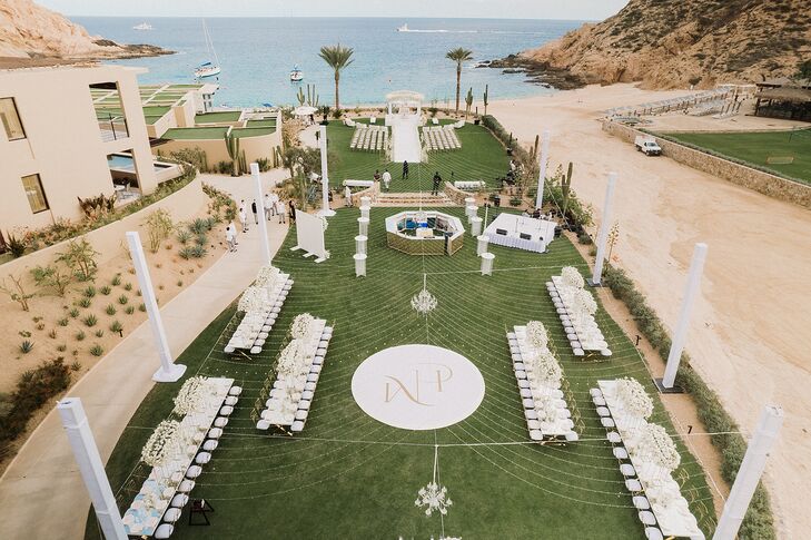 Aerial Drone Photo of Waterfront Wedding Reception in Mexico