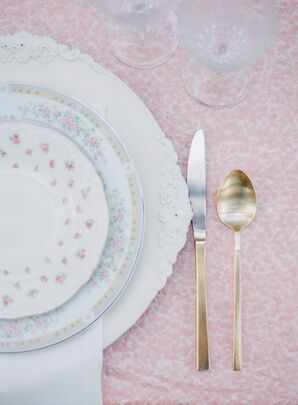 Vintage Floral Dinnerware and Gold Cutlery