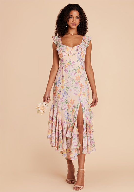 Birdy Grey Ginny Chiffon Dress in Botanical Blooms V-Neck and Plunge Bridesmaid Dress - 1