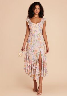 Birdy Grey Ginny Chiffon Dress in Botanical Blooms V-Neck Bridesmaid Dress