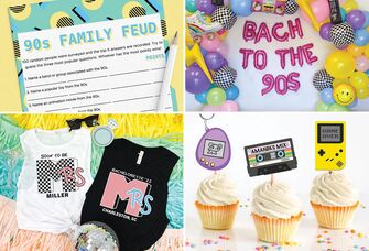 Collage of four 90s bachelorette party supplies
