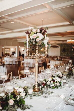 Tall, Elegant Centerpiece with Floral Table Runner