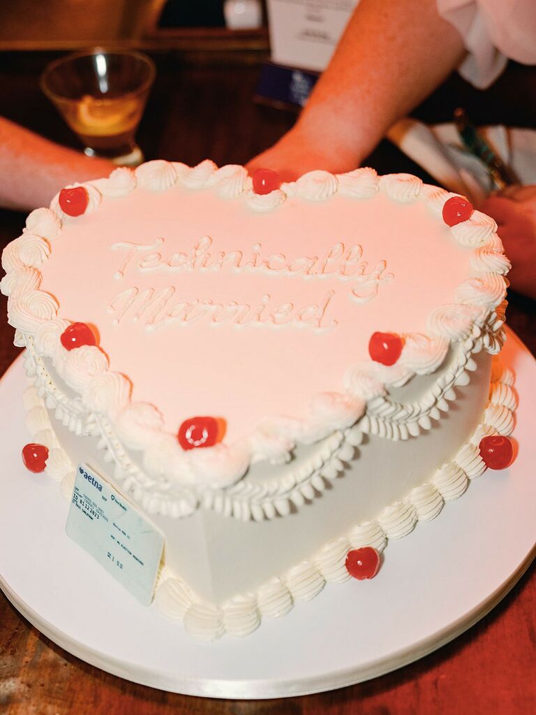Heart-shaped wedding cake idea for a small wedding. 