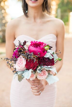 Rustic, Loose Jewel-Toned Bridesmaid Bouquet