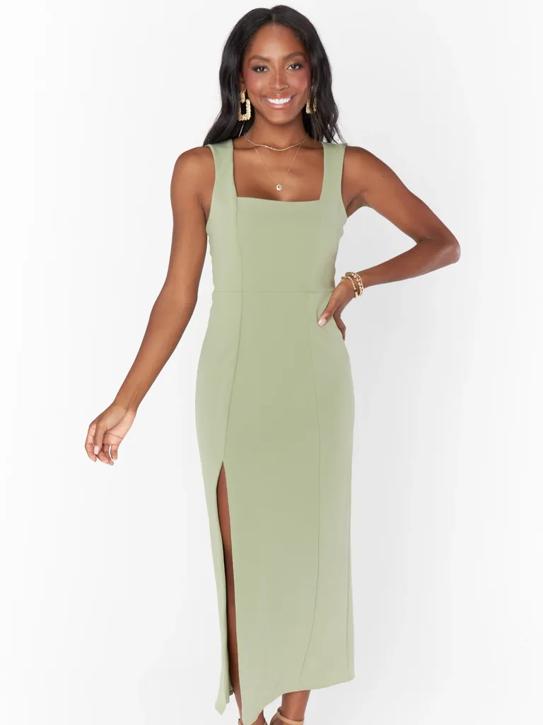 Moss Green Midi Bridesmaid Dress 