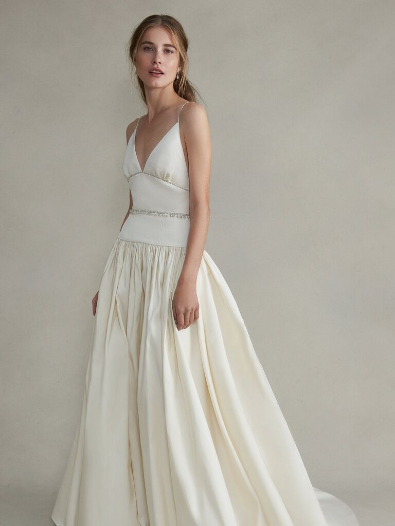 White silk dress with a drop waist by Markarian. 