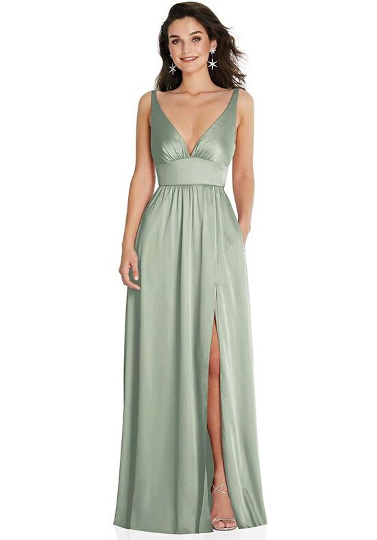 Dessy Group Deep V-Neck Shirred Skirt Maxi Dress with Convertible Straps - TH093 V-Neck Bridesmaid Dress - 1