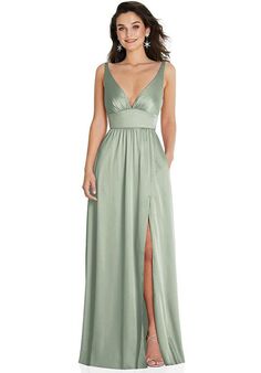 Dessy Group Deep V-Neck Shirred Skirt Maxi Dress with Convertible Straps - TH093 V-Neck Bridesmaid Dress