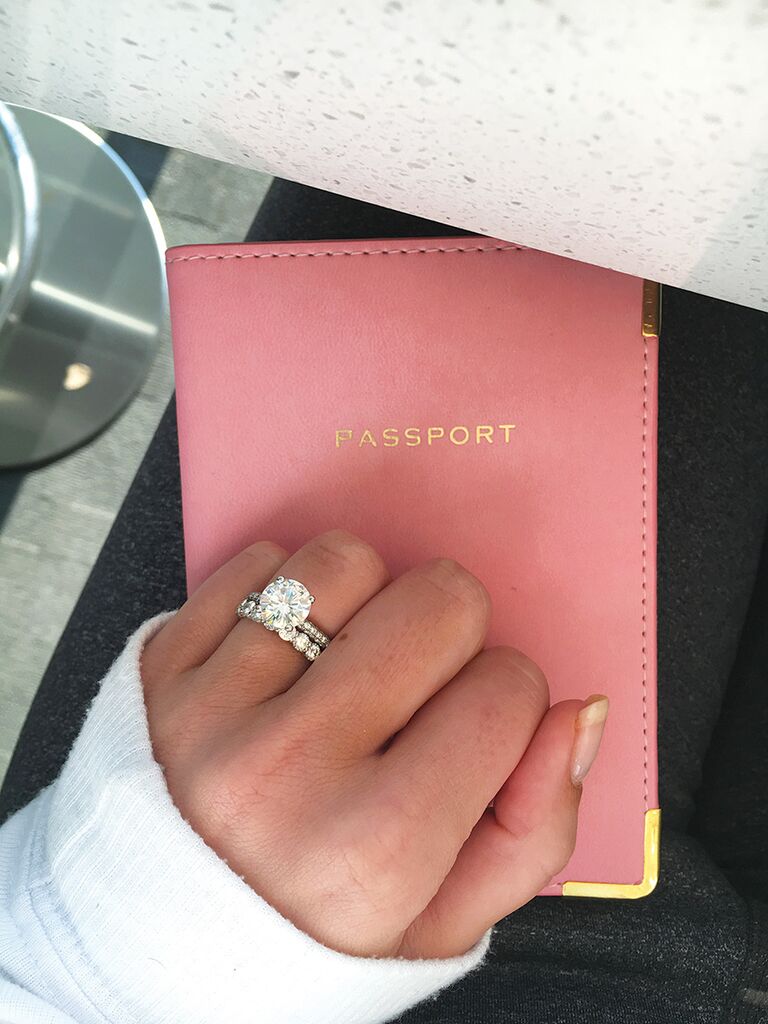 Engagement ring selfie idea with your passport case