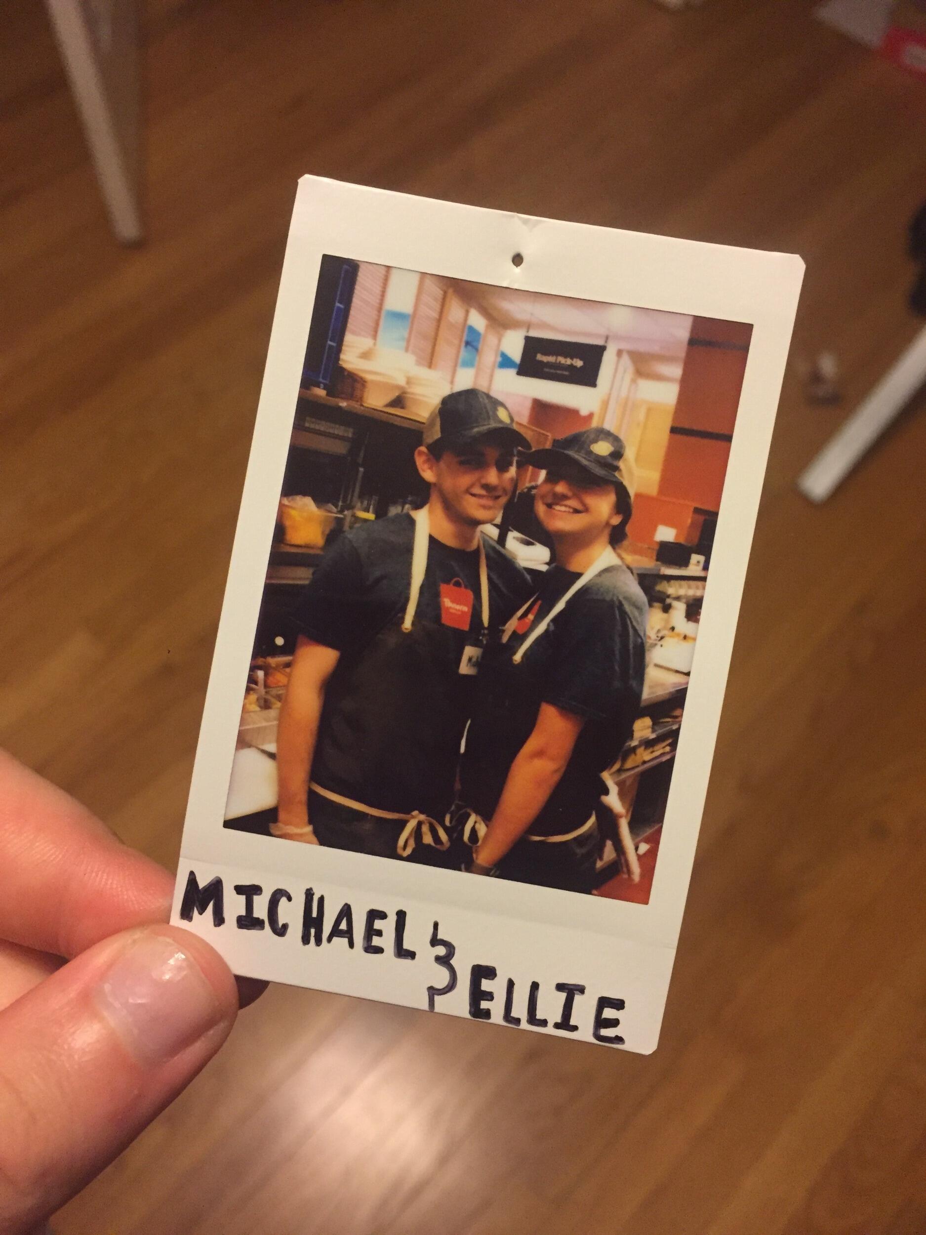 At the end of high school, Ellie and Michael worked at Bread Co. together. The day Michael came in for his interview, Ellie told them not to hire him because she didn't like him in elementary school (he got hired anyway). After a year or so of working together, everyone always said they should date, so naturally Ellie thought it would be funny to pretend to date (we love a fake dating trope). Then Ellie got to know Michael with his sense of humor and fun-loving outlook on life and the rest is history.