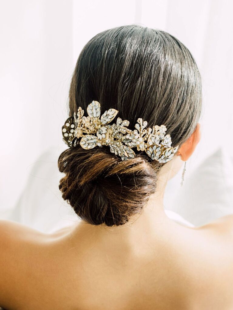 Sleek Wedding Updo with Maria Elena Headpiece Bridal Comb